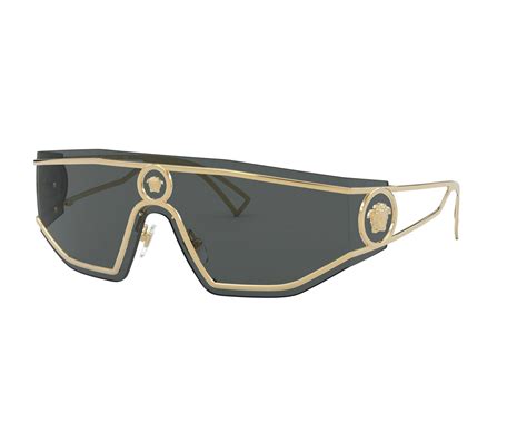 versace ve2226 100287|Versace VE 2226 100287 Gold Metal Shield Sunglasses Grey Lens.